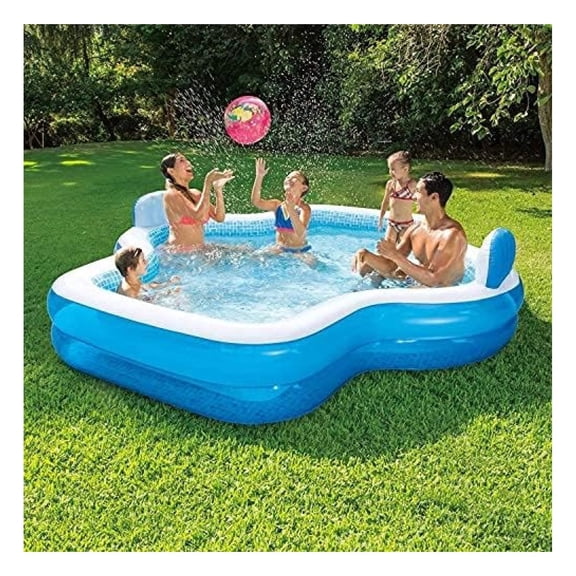 Family Pool 10 Feet Long 2 Inflatable Seats with Backrests. New Version (New Edition for 2021)