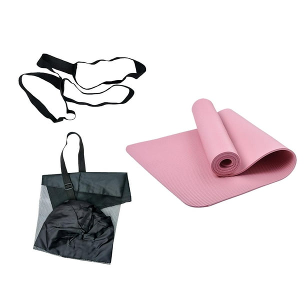 Esterilla de yoga antideslizante con correa de transporte y bolsa de almacenamiento. Almohadilla de ejercicio de alta densidad para Grueso 0.8cm Rosa