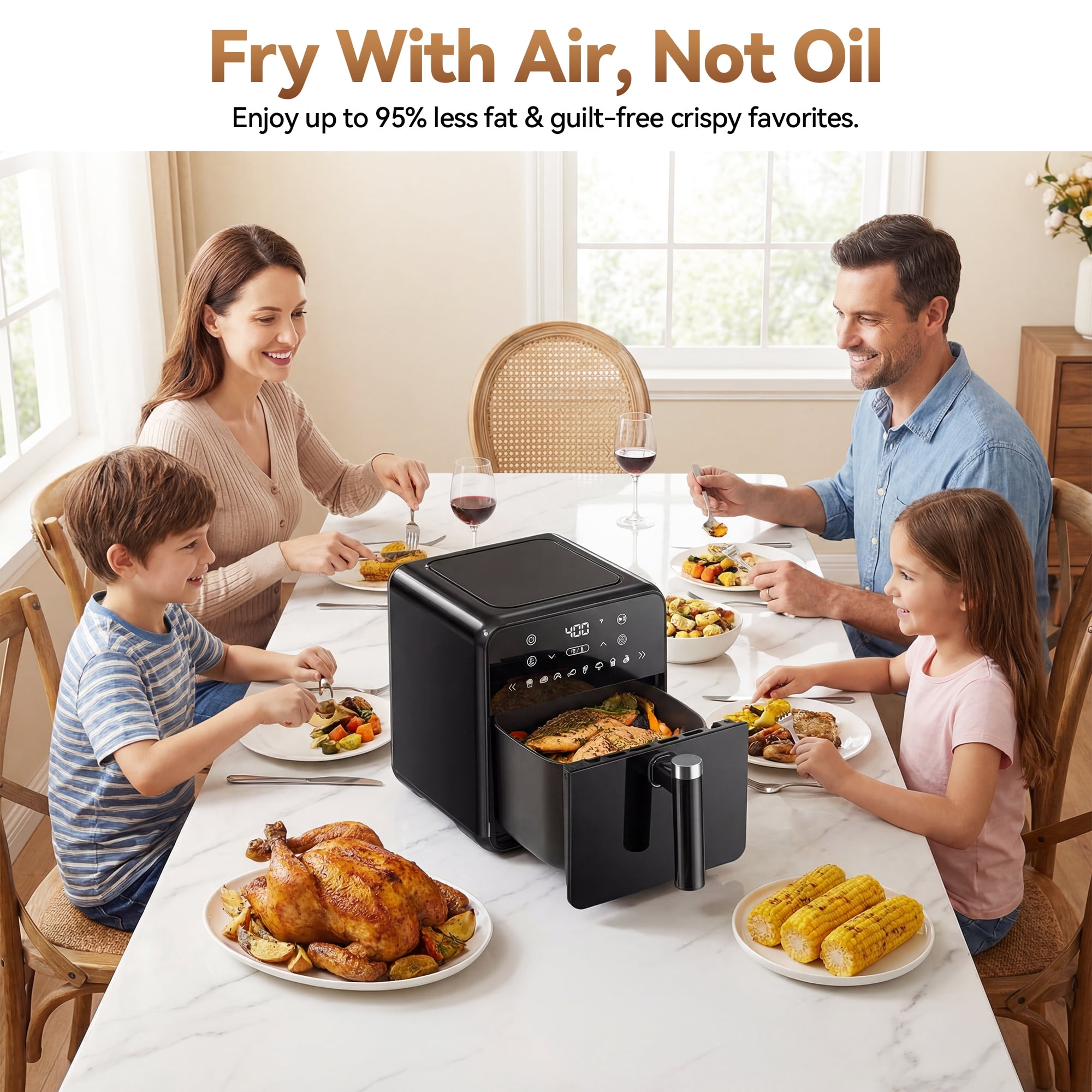 WiseStone 4.3QT Air Fryer, 8-in-1 Electric Hot Oven with Digital LED Touchscreen, Portable Smart Air Fryer for Kitchen, Black