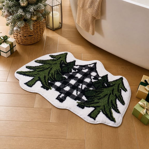 Christmas Bathroom Rugs,Christmas Tree Soft Absorbent Bath Rug Non Slip Washable Bathroom Mat for Winter Holiday Xmas Home Decor Indoor Bath Mat,20x32 Inch