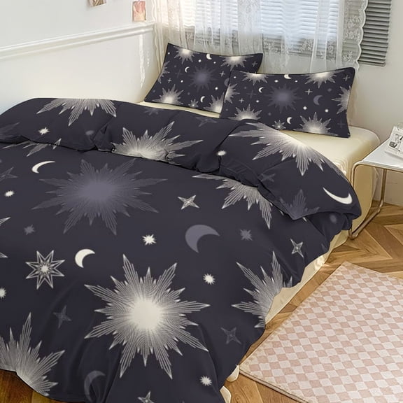 Moon And Star Print Duvet Cover Set Bedding Set Polyester Quilt Cover for Bedroom Decoration