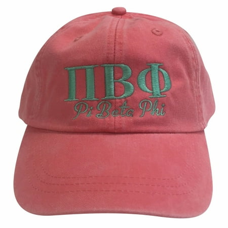 Pi Beta Phi Script Design Coral Baseball Hat with Sea Foam Thread Hat
