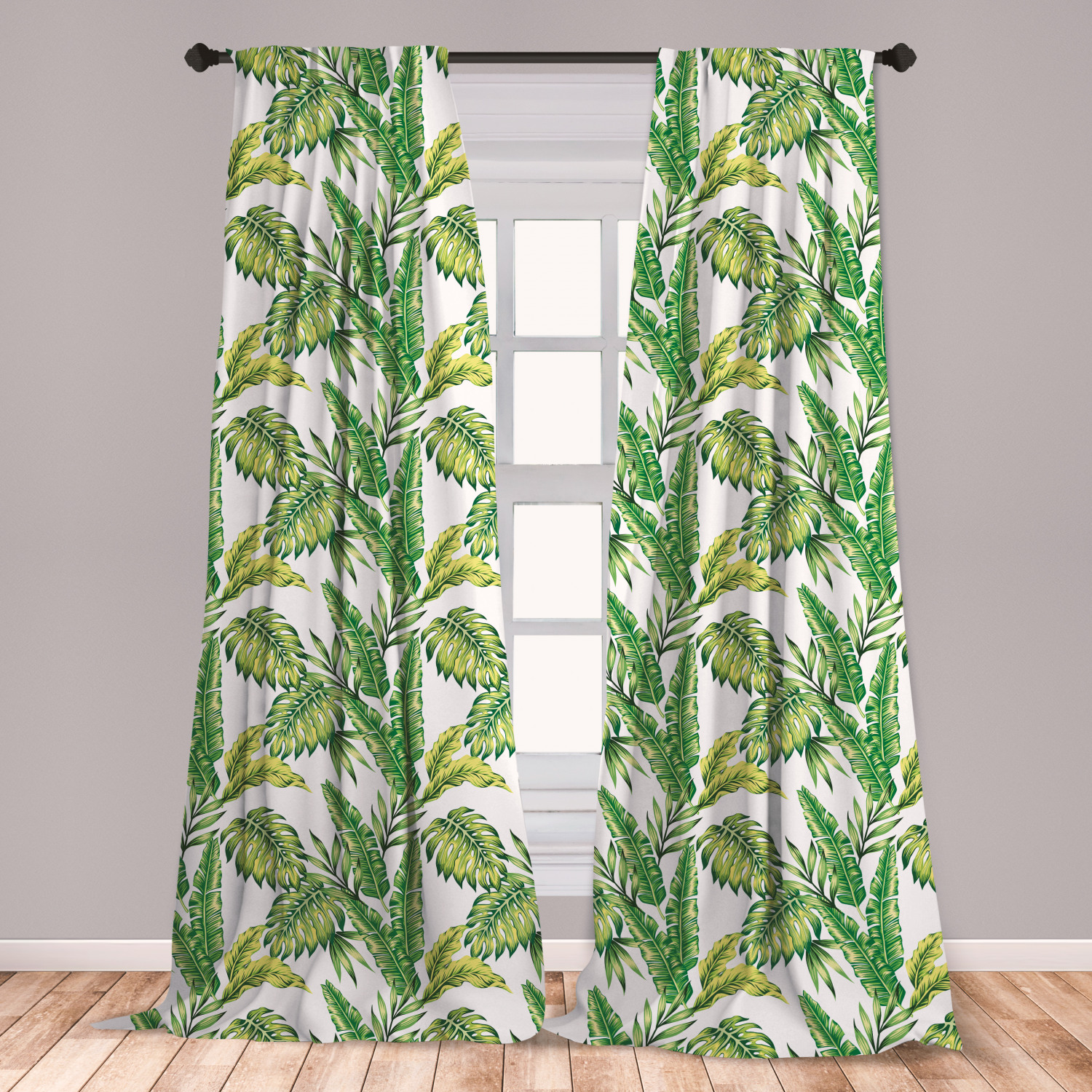 Jungle Curtains 2 Panels Set, Bamboo Palm Plants Jungle Colored Exotic