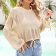 thumbnail image 4 of Swim Knitted Hollow Cover Drawstring Long Sleeved Drop Shoulder Bikini Knitted Hollow Cover for Beach Swimming Apricot M, 4 of 7
