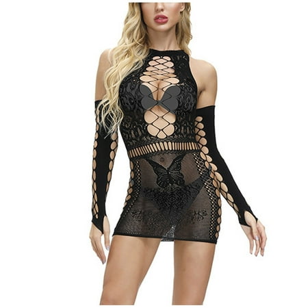 Floleo Sexy Lingerie For Women Clearance Sexy Womens Butterfly Lingerie Fishnet Seamless Mesh Netting Chemise Hollow Out Babydoll Dress Sleepwear Nightwear Nightdress