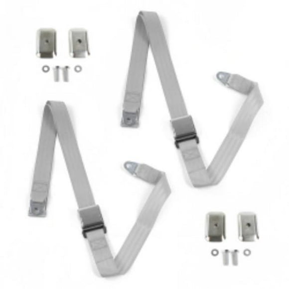 AMC Gremlin 1970-1979 Airplane 2 Point Gray & Grey Lap Bucket Seat Belt Kit with Bracketry - 2 Belts
