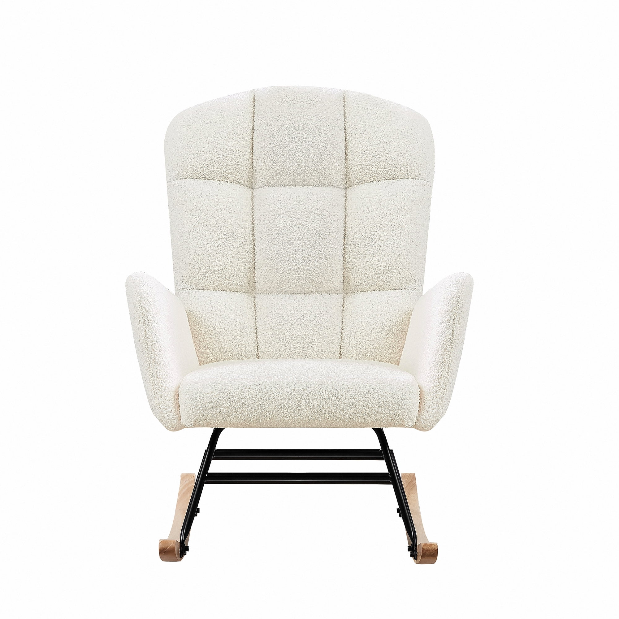 Kadyn White Teddy Fabric Rocking Chair, Rocking Chair Nursery for Living Room, Metal Accent Rocker with 2 Side Pockets Kadyn White Teddy Fabric Rocking Chair, Rocking Chair Nursery for Living Room, Metal Accent Rocker with 2 Side Pockets
