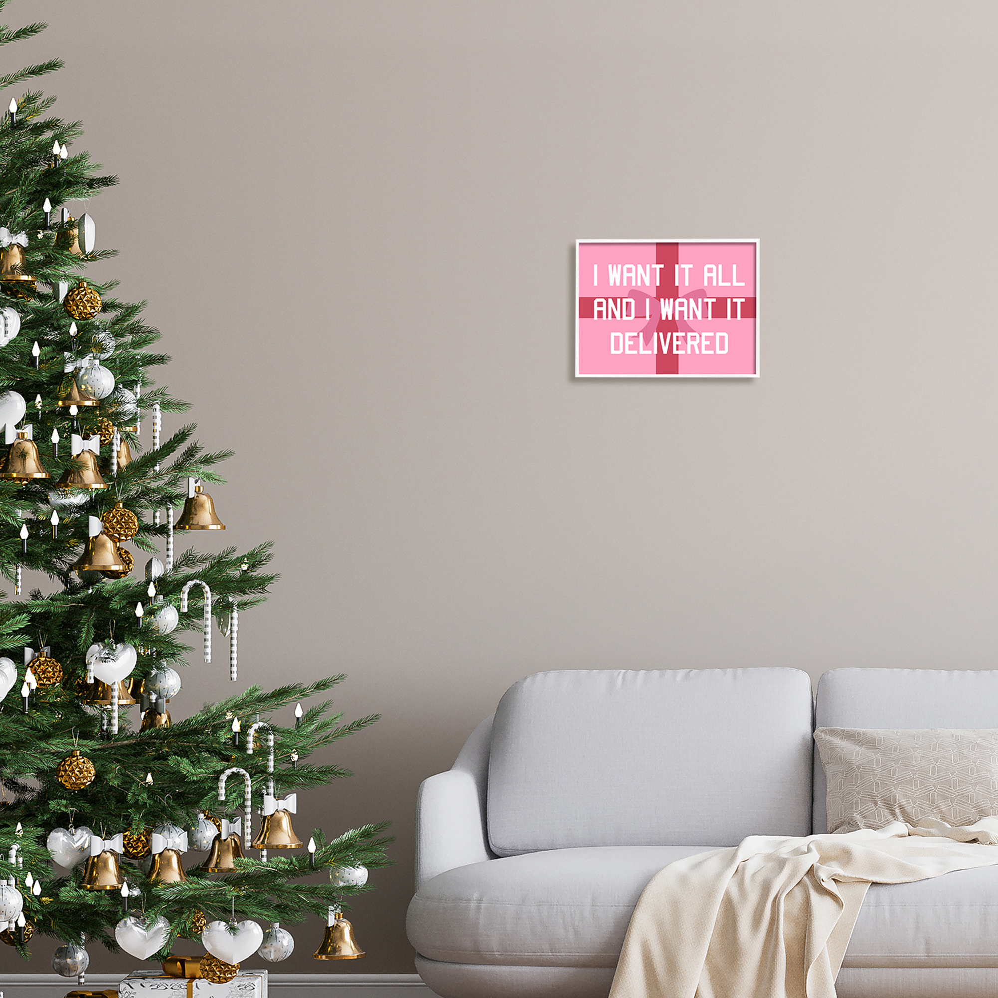 Stupell Industries Funny Want Gifts Delivered Holiday Painting White Framed Art Print Wall Art, 14 x 11
