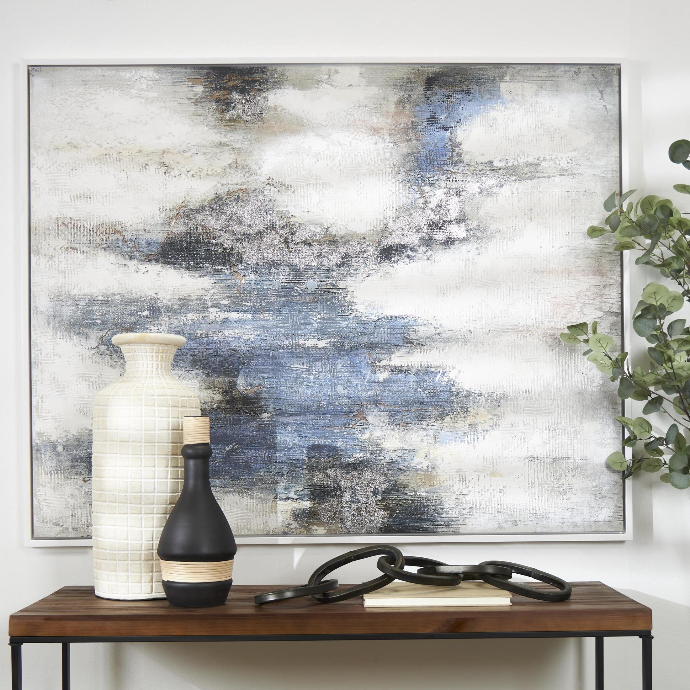 47" x 59" Abstract Framed Wall Art with Silver Foil Accents, by DecMode