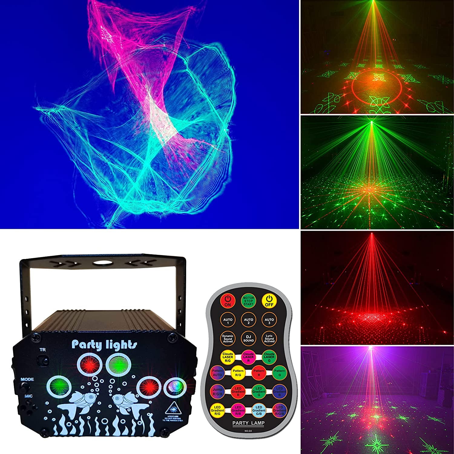 DJ Disco Lights RGB 3 Lens Sound Activated and Remote Control 36 Led Patterns Projector Effects Stage Laser Strobe Lights for Christmas Halloween Party Birthday Wedding Karaoke KTV Decorations Black 