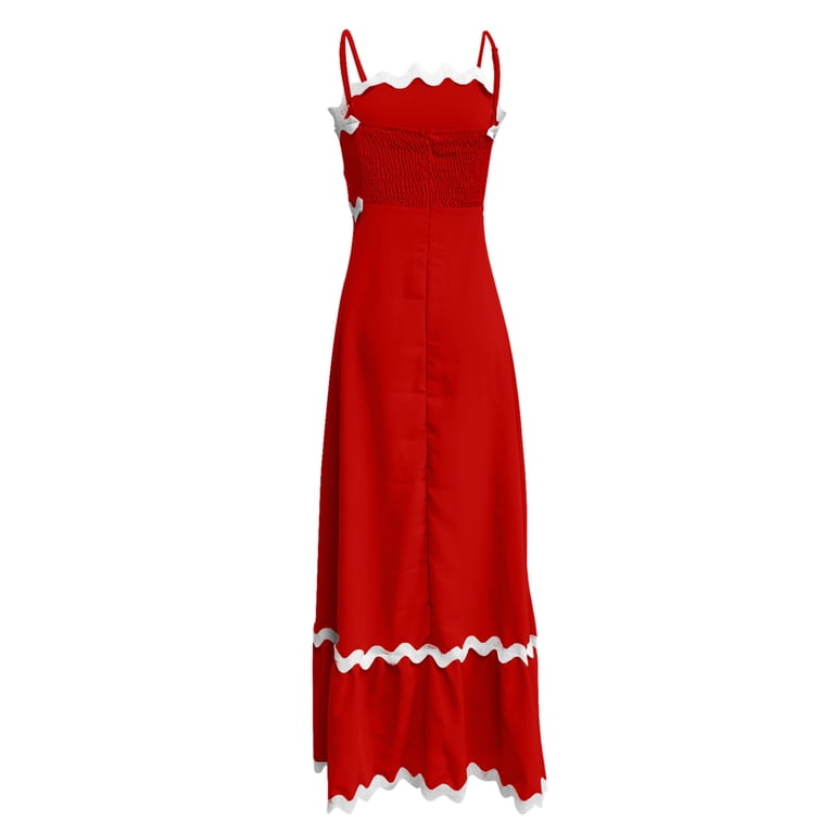 Cagogo Women's Wedding Guest Dress Summer Plus Size Square Neck Sleeveless  Spaghetti Strap Striped Tiered Swing Aline Flowy Maxi Long Sun Dress ...
