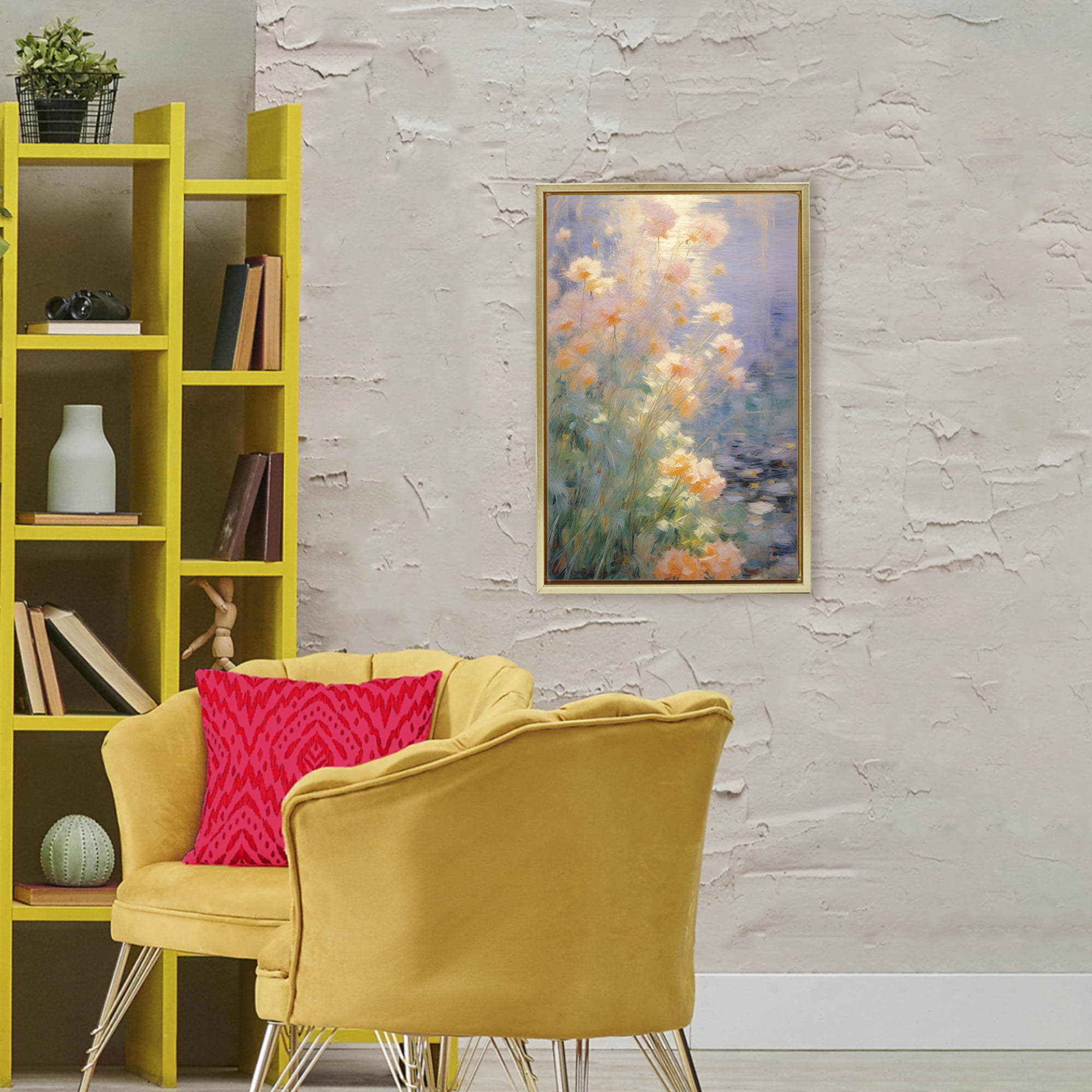 Stupell Industries Sunlit Pastel Blossoms Impression Gold Framed Floater Canvas Wall Art, design by Angie Hawke
