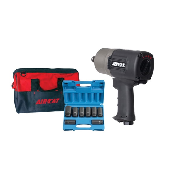 AIRCAT Pneumatic Tools 1770-XLK: 3/4-Inch Impact Wrench Kit with Refined Design Twin Hammer 1,600 ft-lbs