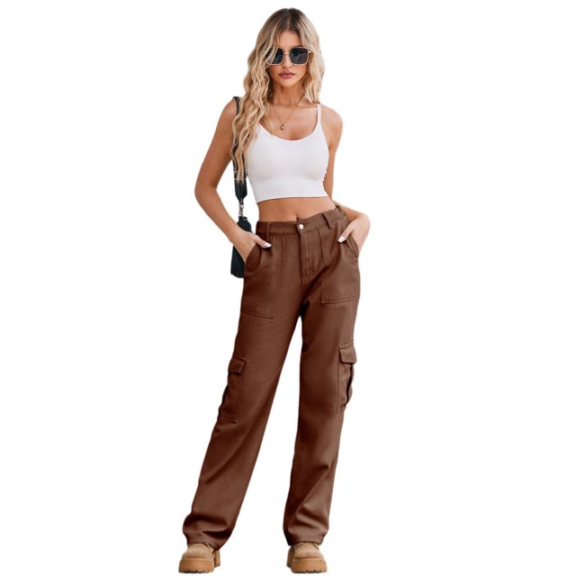 YTDSCS Cargo Pants for Womens Washed Jeans Cargopants Spring Fall Women's Elastic Waist Sweatpants S-2XL