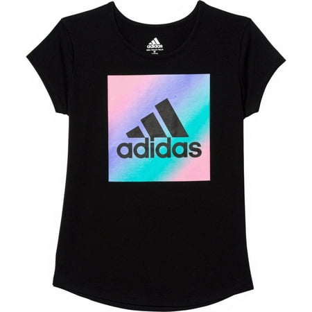 Adidas Big Girl's Rainbow Logo Graphic Print Tee Soft Cotton Active T-Shirt