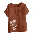 thumbnail image 4 of Xixinqiwan Women No Boundaries Tops,Blouse for Women Dressy Casual Short Sleeve Tops Fashion Floral Crew Neck Tunic Shirts Summer Clothes Coffee L, 4 of 6