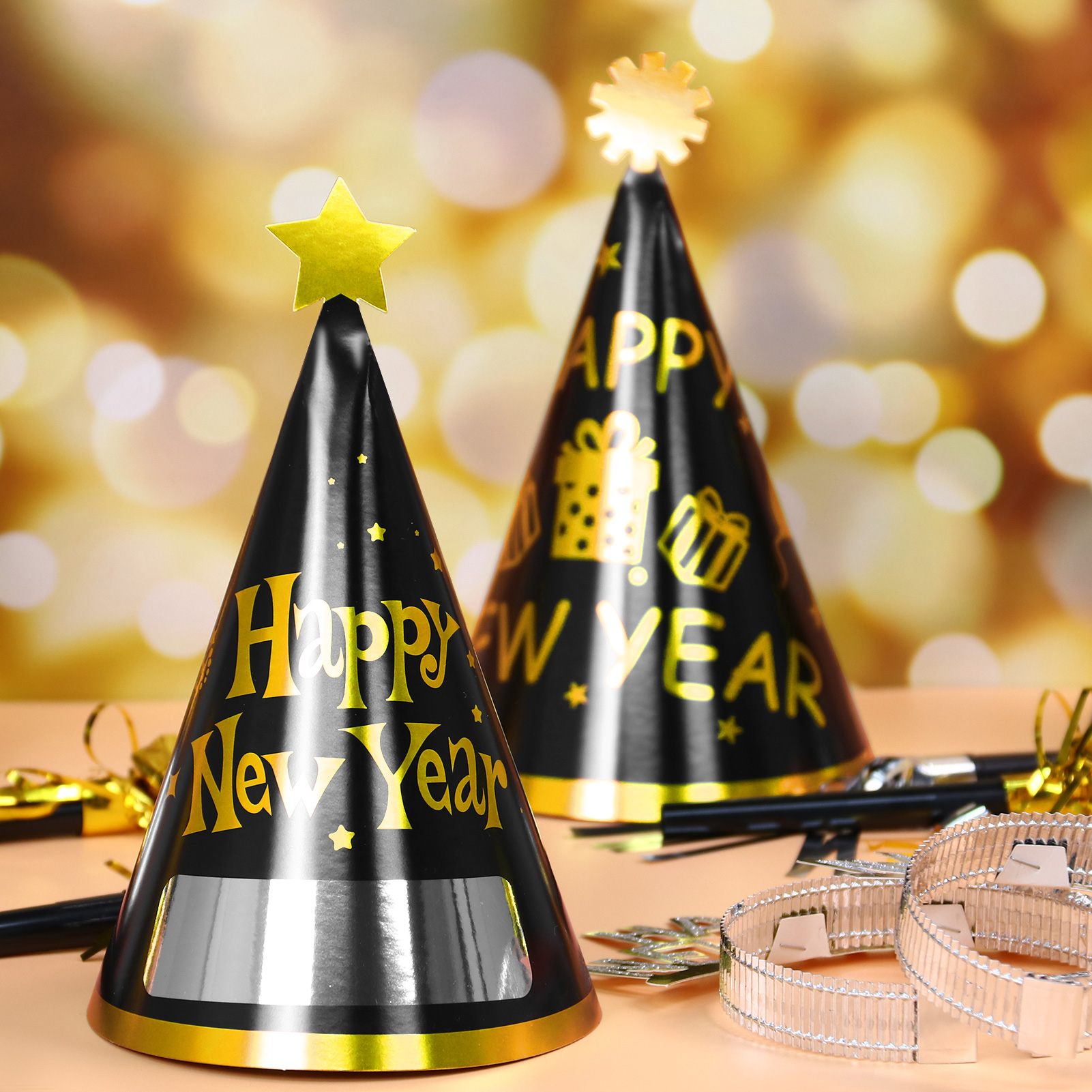 Tumao New Years Eve Decorations 2026 Party Accessories, New Year Party Hats, Headbands, Bead Necklace, Balloon, Partyy Blowouts for Black Gold New Years Eve Decorations 2026, NYE Decorations
