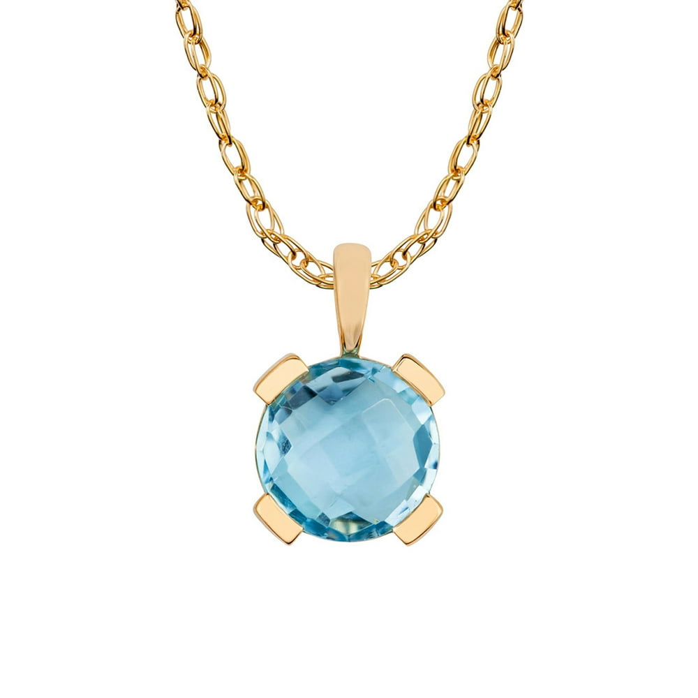 Designer Diamonds - 10k Yellow Gold Genuine Round Blue Topaz Pendant