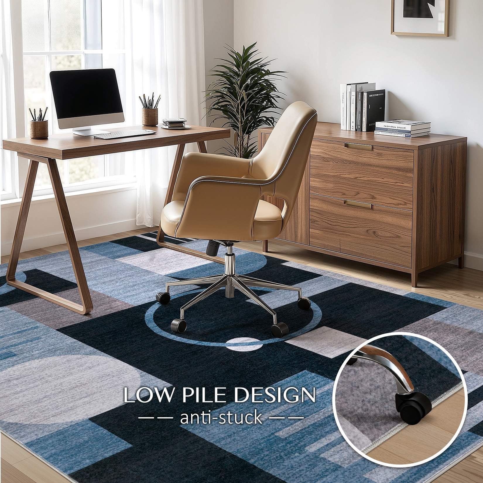 MICGEEK 5x7 Washable Area Rugs for Living Room, Modern Geometric Printed Rug, Vacuum-Friendly, Non Slip Indoor Rug for Bedroom Dining Room Home Decor Carpet, Charcoal Blue