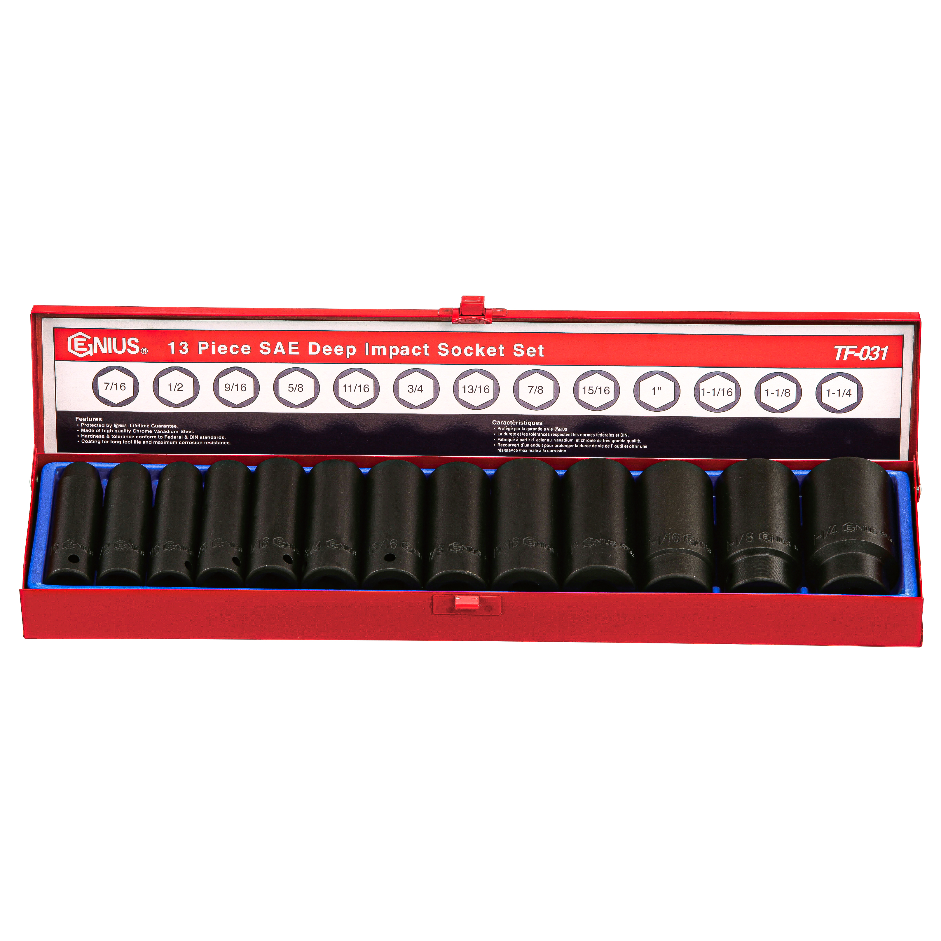 Genius Tools 13 Piece 1/2" Dr. SAE Deep Impact Socket Set - TF-031 ...