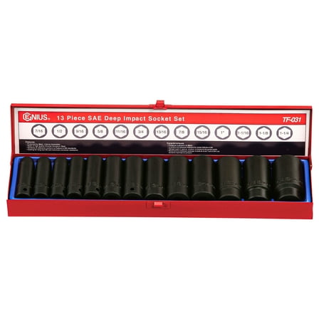 Genius Tools 13 Piece 1/2" Dr. SAE Deep Impact Socket Set - TF-031