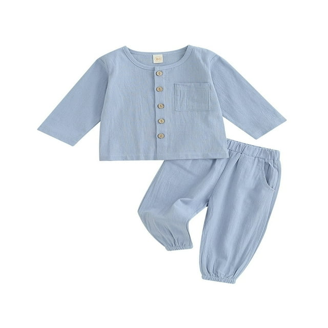 Unisex Fall Outfits Solid Color Tops and Elastic Waist Pants for Kids