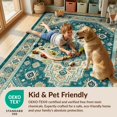 thumbnail image 4 of Design&I 5'x7' Washable Area Rug Teal Vintage Stepped Border Bathroom Accessories Turquoise for Small Living Room, Bedroom, Sleek Flatweave Pet Friendly & Non-Slip, 4 of 7
