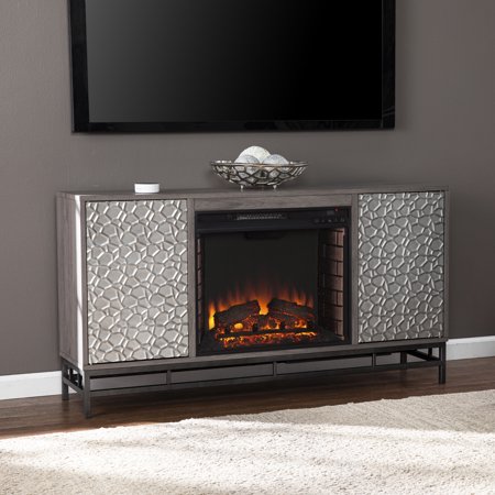 Sei Holilion Contemporary style Electric Fireplace w/ Media Storage in Gray and gunmetal gray finish
