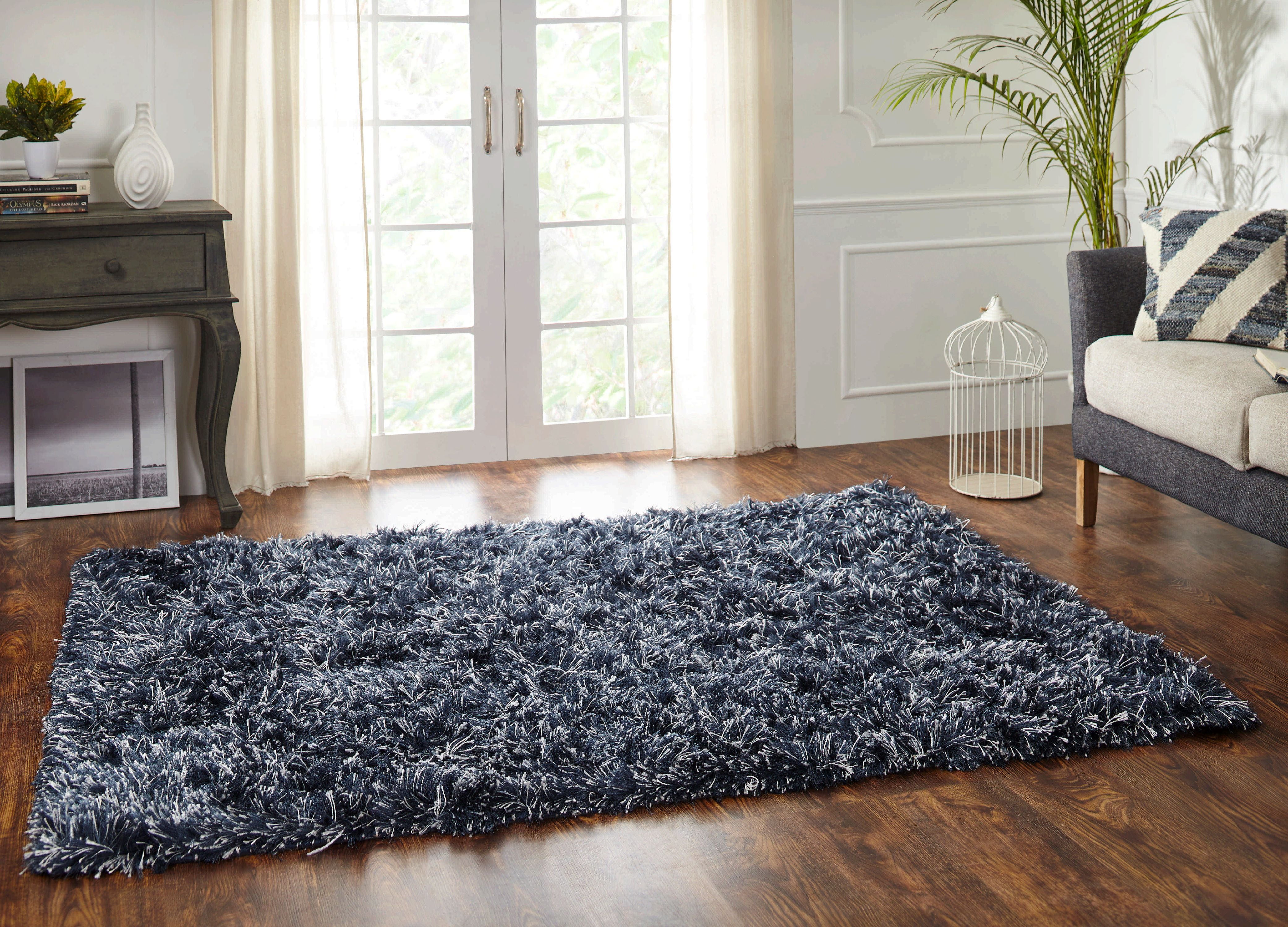 Chesapeake Microfiber Polyester Lurex Shag Indigo Blue Elstra Area Rug (5'x7')