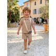 thumbnail image 5 of BemeyourBBs Toddler Baby Boys Summer Clothes Infant Baby Boys 2 Piece Summer Outfit Solid Color Eyelet Lapel Short Sleeve Button Down Shirt Top and Shorts 2Pcs Set, 5 of 9