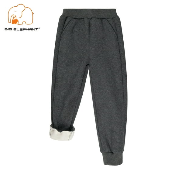 BIG ELEPHANT Boys Girls Fleece Lined Sweatpants, Winter Warm Elastic Waist Babies' Pants with Pockets 3-16Y