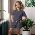 thumbnail image 2 of XZNPDUCQ Toddler Girls Outfits Short Sleeve Cartoon Print T-Shirt Tops & Elastic Shorts Sets 2Pcs Girls Summer Set kids Casual Elastic Shorts 2Pcs Dailywear Gray，6-7 Years, 2 of 4