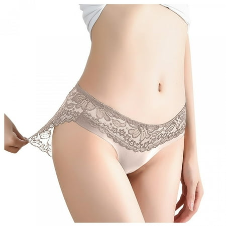 

Ladies Sexy Solid Color Low Waist Transparent Hollow Lace Stitching Sexy Panties