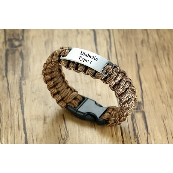 Metaljc Braided Rope Medical Alert ID Bracelet for Men Women, Engraved Diabetic Type 1