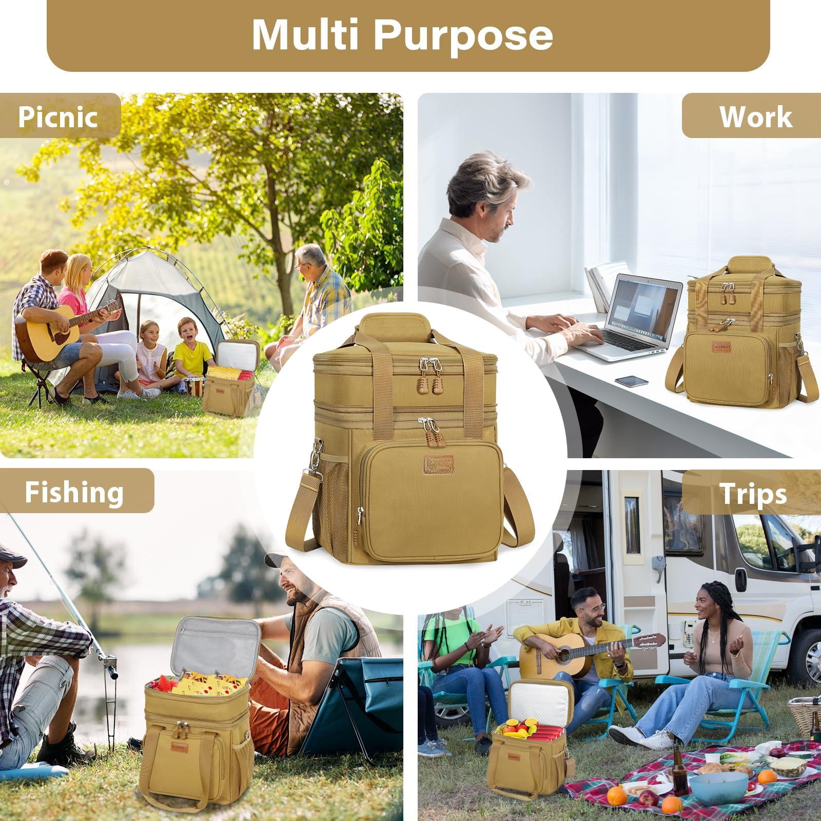 Expandable Large Lunch Box  Insulated Heavy Duty Bag Waterproof Leakproof Durable Cooler For Men Women Adults Work Construction Camping Trip 16l Brown