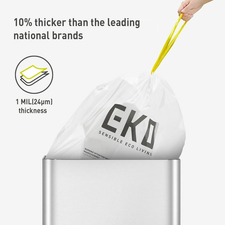 Eko 4 Gallon Extra Strong Drawstring Trash Bags, 80 Pack, White