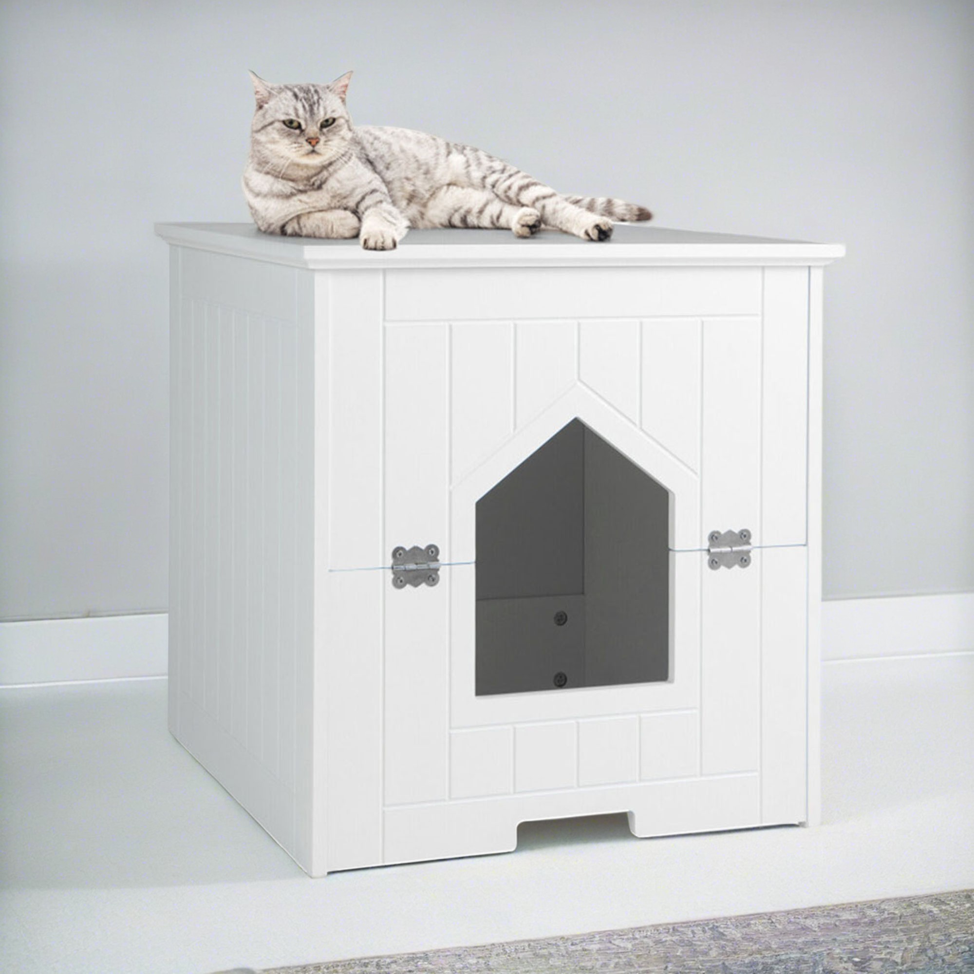 Pefilos 20" Cat Litter Box Enclosure with Flip Magnetic Half Door, Hidden Cat House Enclosed, White
