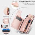 thumbnail image 3 of Wallet Case for Apple iPhone 16, with Crossbody Shoulder Strap & Hand Wrist Cards Holder Zipper Pocket Stand Feature Full Protective Shockpoof Phone Case for iPhone 16, Rosegold, 3 of 7