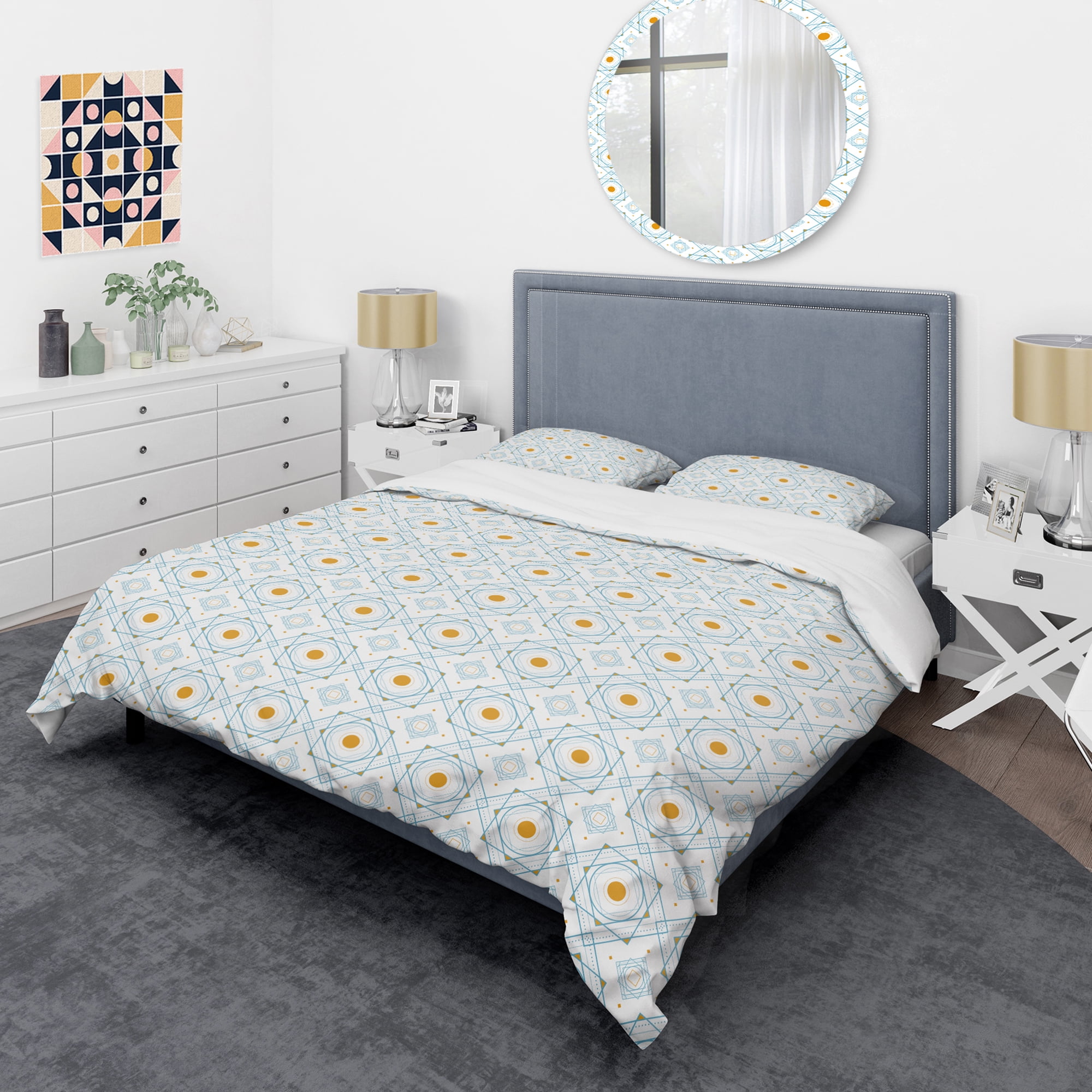 Designart 'Retro Minimal Patttern in Orange And Bluye' Mid-Century Modern Duvet Cover Set