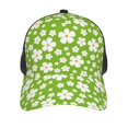 thumbnail image 3 of Lsque Green White Flowers Printed Trucker Hat - Baseball Cap for Men Women - Breathable Mesh Side, Adjustable Fit - for Casual Wear, 3 of 7