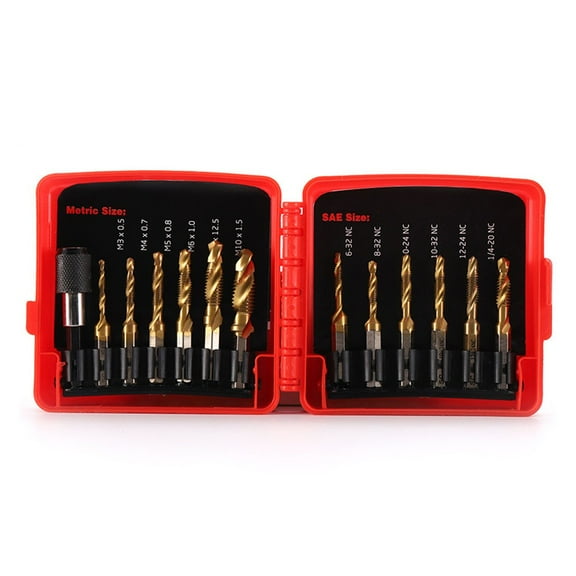 yaaqii 13 PCS Drill and Tap Bit Set with Adapter SAE/Metric Coated Tapping
