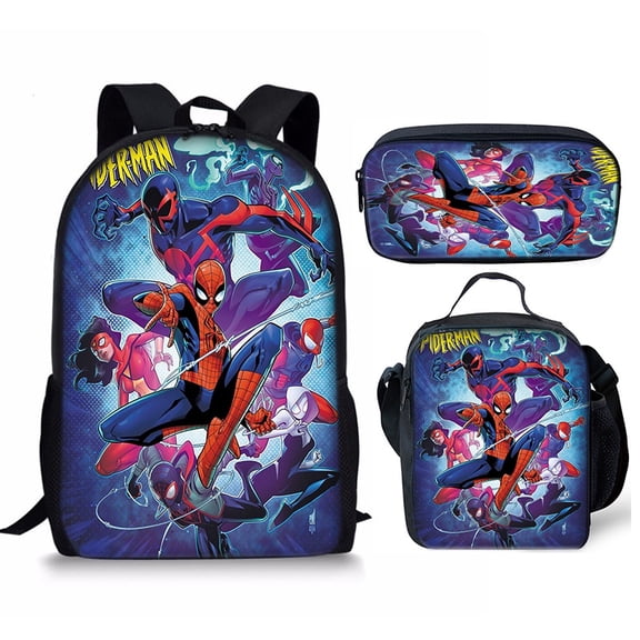 3 Piece Backpack Set with Utility Bag & Pouch, Lightweight Multi-Pocket Daypack, Colorful Artistic Print Travel Carryall for Commuting & Everyday Use