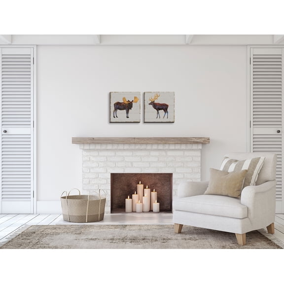 Gango Home Decor Lodge Golden Nature I & II on Wood; Two 12x12in Hand-Stretched Canvases