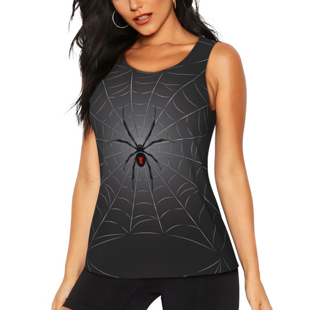 Fotbe Black Spider On Web Blusas Sin Mangas para Mujer – Estilo Casual, Corte Suelto, Slim-Fit, Cuello Redondo Deportivo, Tops de Verano para Gimnasio y Yoga-Medium