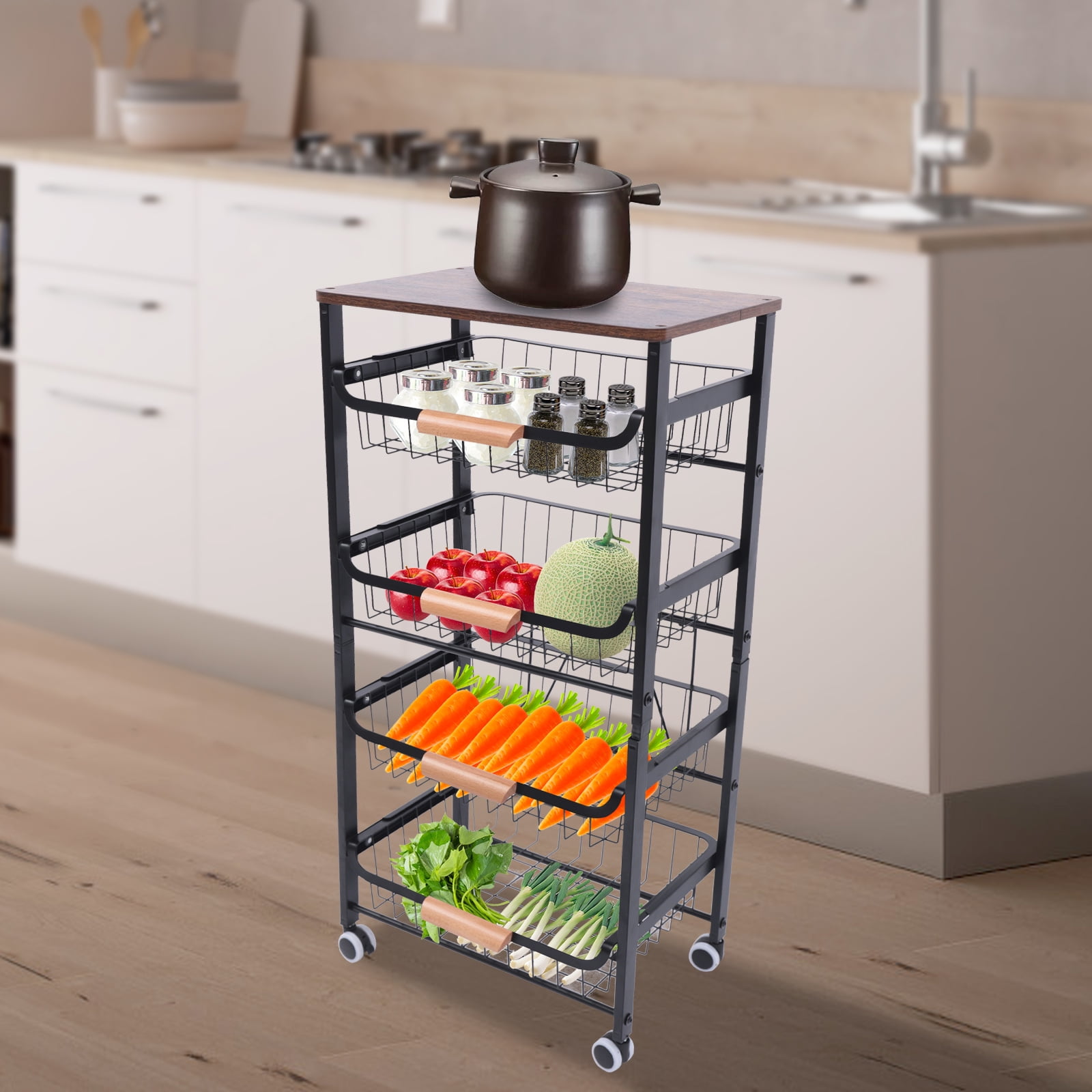 DENEST 4Tier Utility Metal Trolley Cart Kitchen Storage Cart with 4
