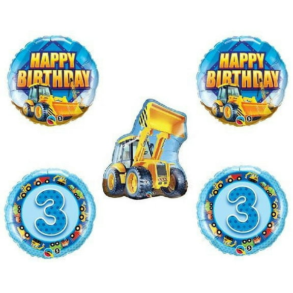 Bull DOZER Loader Construction TRUCKS Yellow 3rd BIRTHDAY Party MYLAR Balloons
