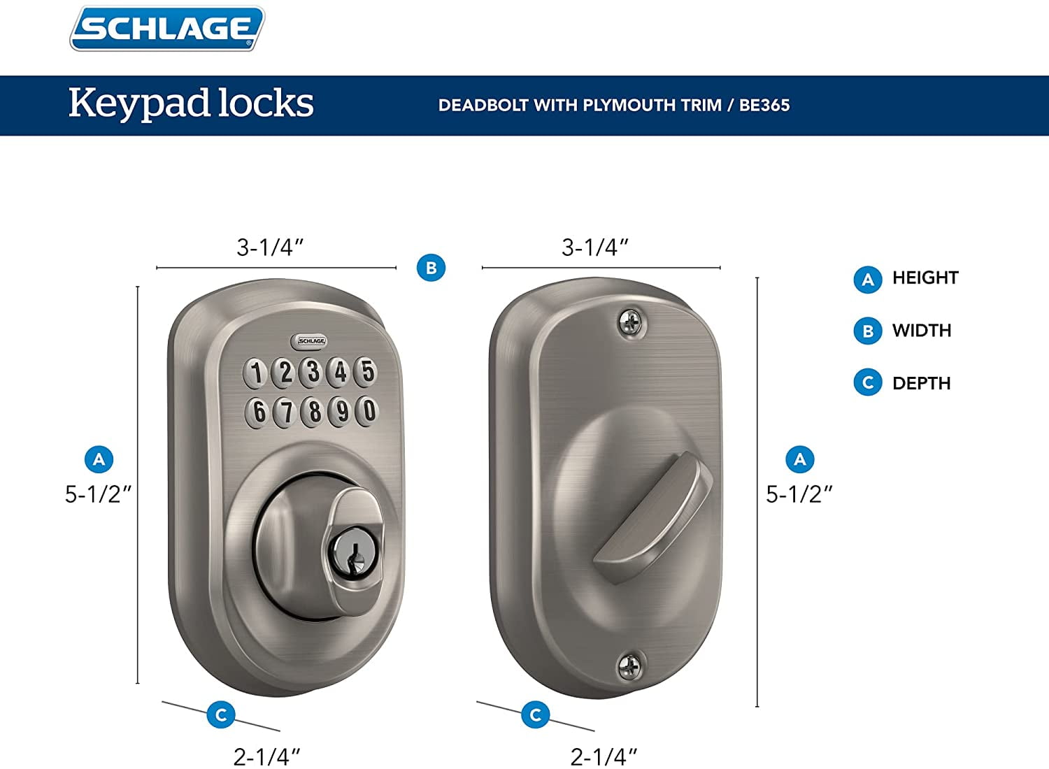 Schlage BE365 V CAM 619 Camelot Keypad Deadbolt Electronic Keyless