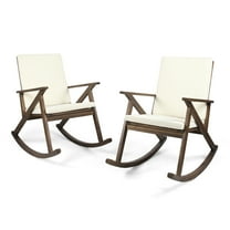 GDF Studio Ridgewood Outdoor Acacia Wood Rocking Chairs with Cushion, Set of 2, Teak and Cream