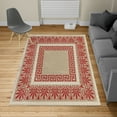 thumbnail image 2 of Greek Key Turkish Area Rug, Ancient Grecian Meandros Pattern Intricate Lines Floral Cultural Artwork, Soft Carpet for Living Room Decor with Distressed Look, 5.2' X 7.6', Red White, by Ambesonne, 2 of 4