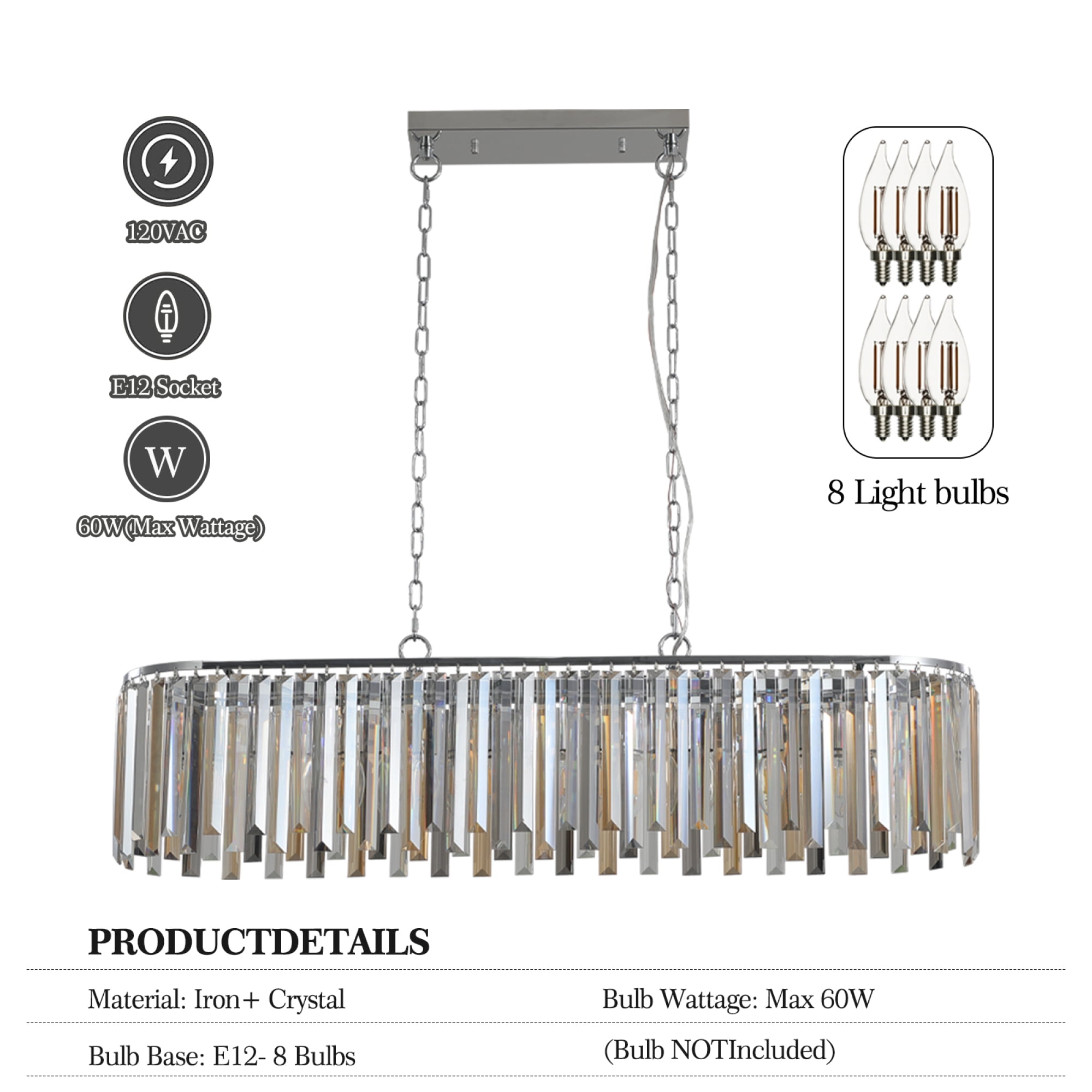 Jopath Modern Oval Crystal Ceiling Chandelier Luxury Hanging Pendant Light Fixture for Living Room, Bedroom, Kitchen (No Bulbs)